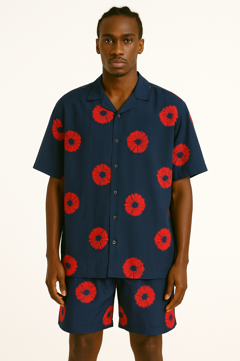 Navy & Red Floral Short-Sleeve Co-Ord Set