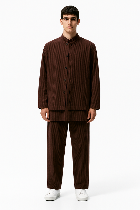 Chocolate Brown Textured Indo-Western Set