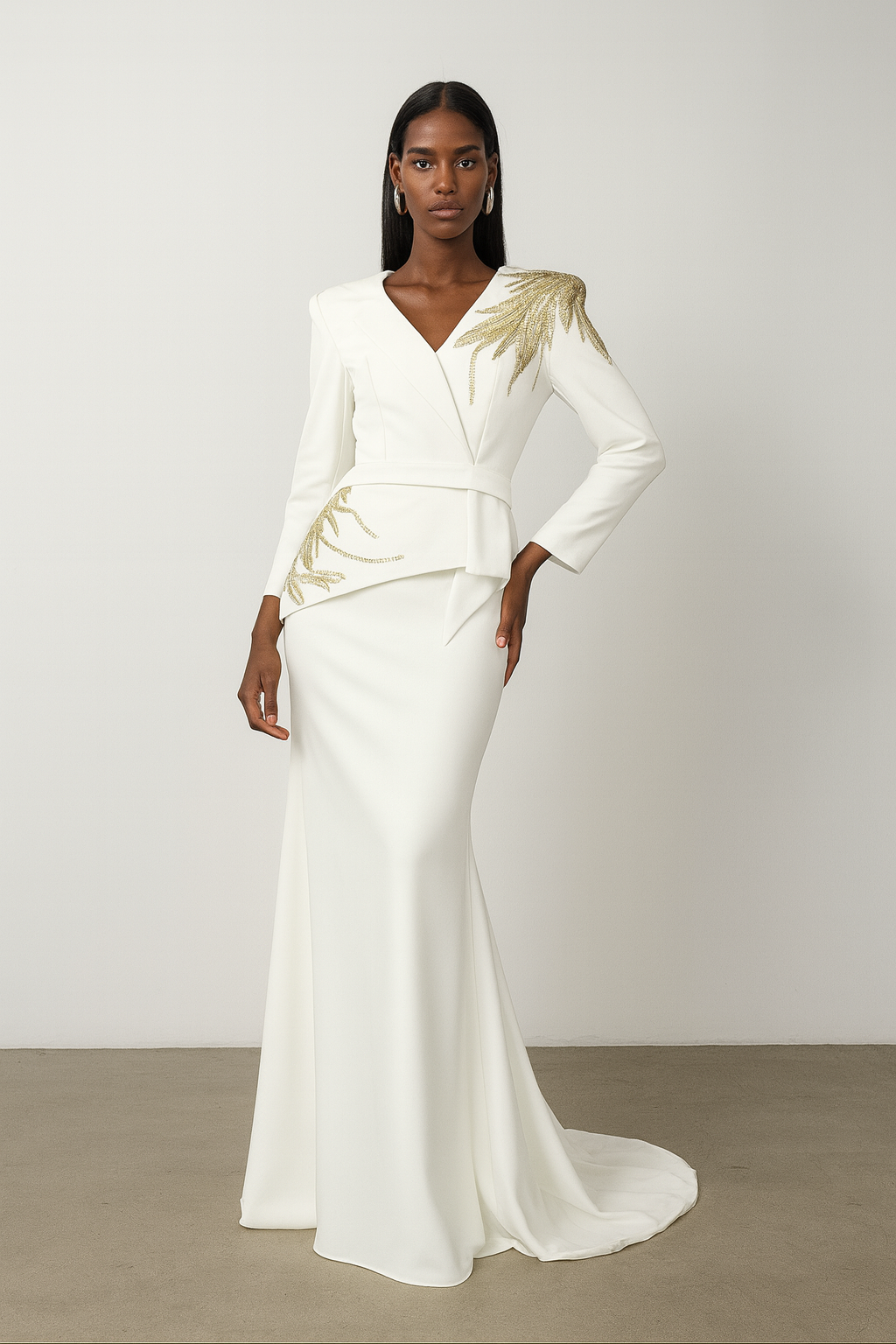 White Embellished Structured Gown