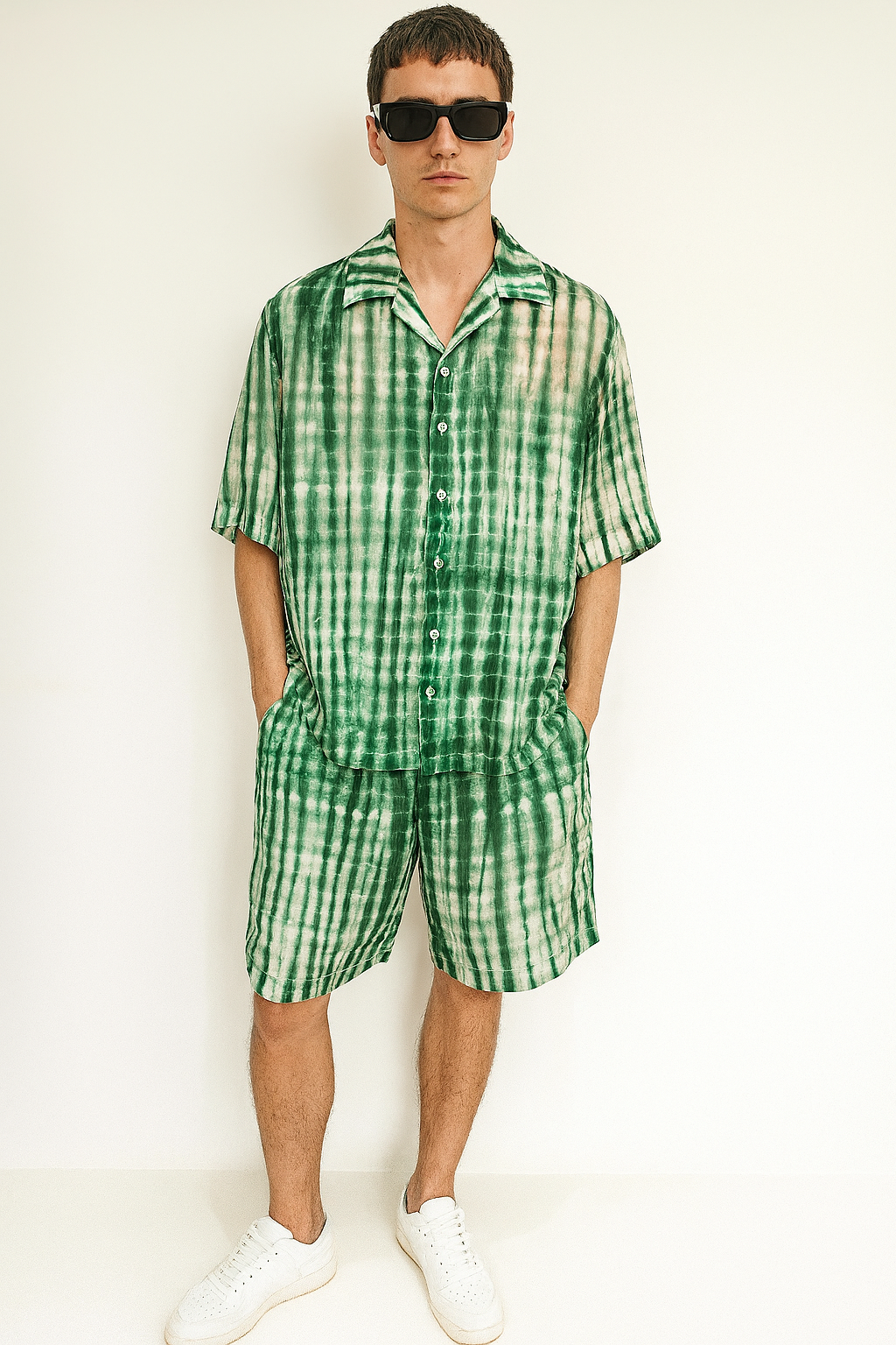 Green Tie-Dye Short-Sleeve Co-Ord Set