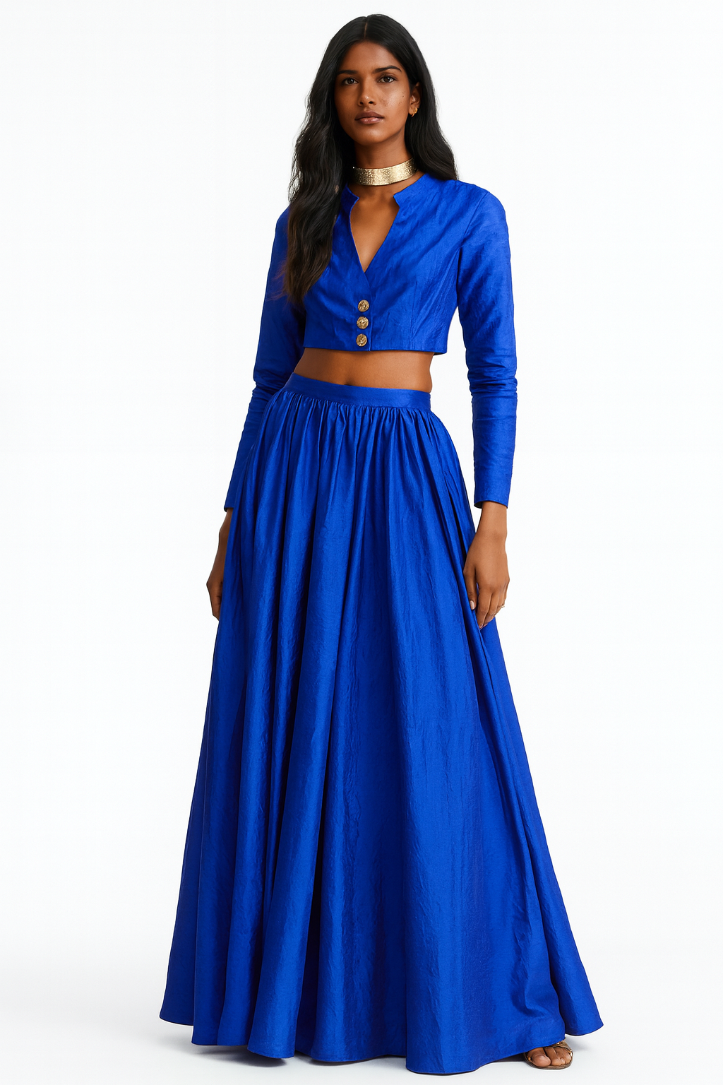 Electric Blue Structured Lehenga Set