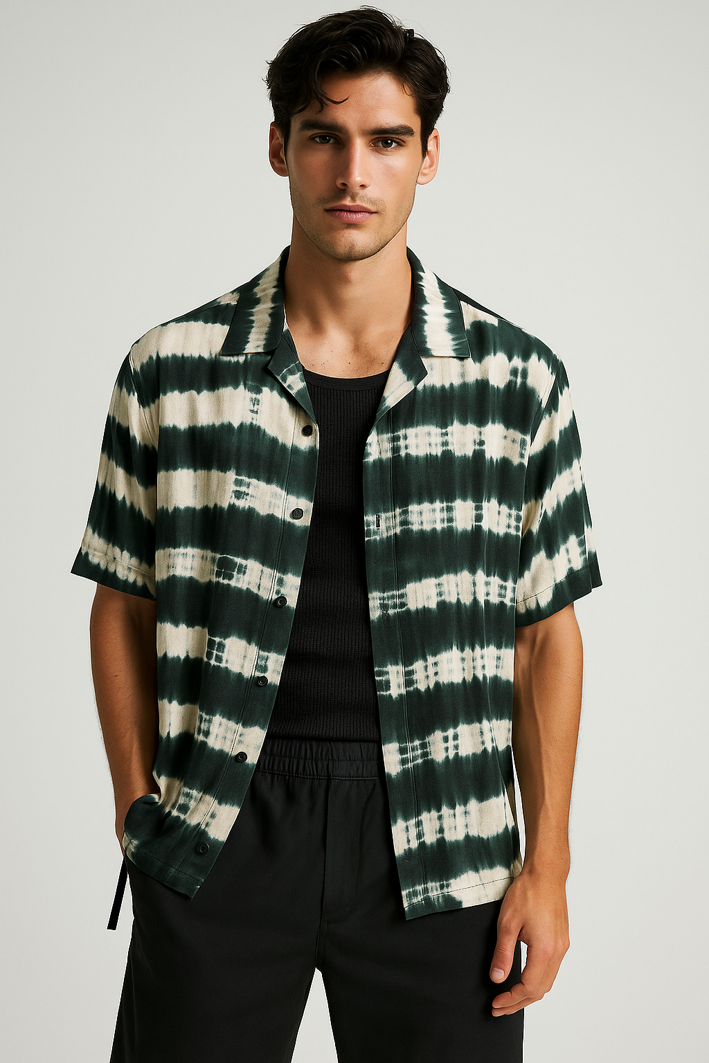 Green & Ivory Tie-Dye Short-Sleeve Shirt