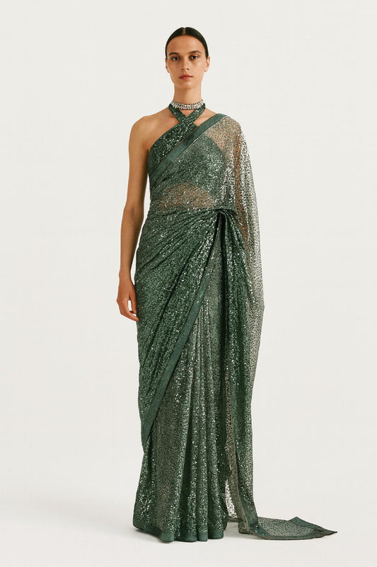 Emerald Allure Sequin Saree
