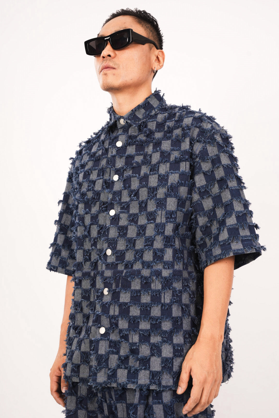 Distressed Checkerboard Denim Shirt