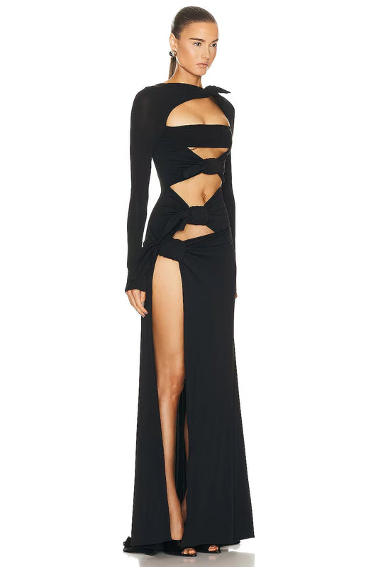 Cut-Out Knot Detail Black Evening Gown