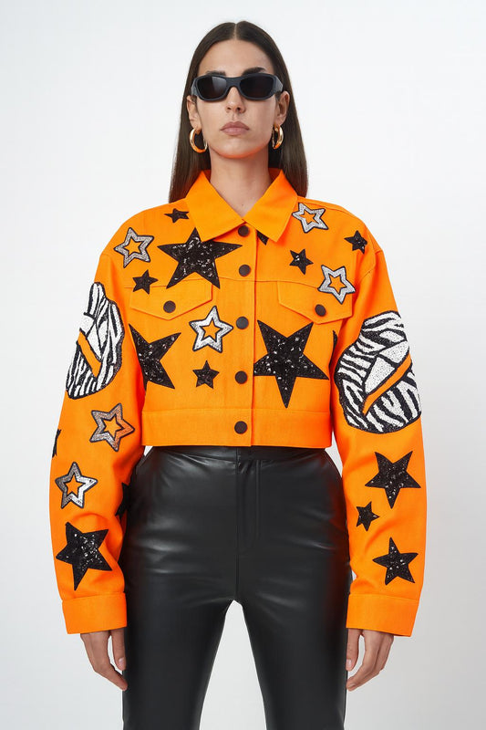 Funky patched orange jacket
