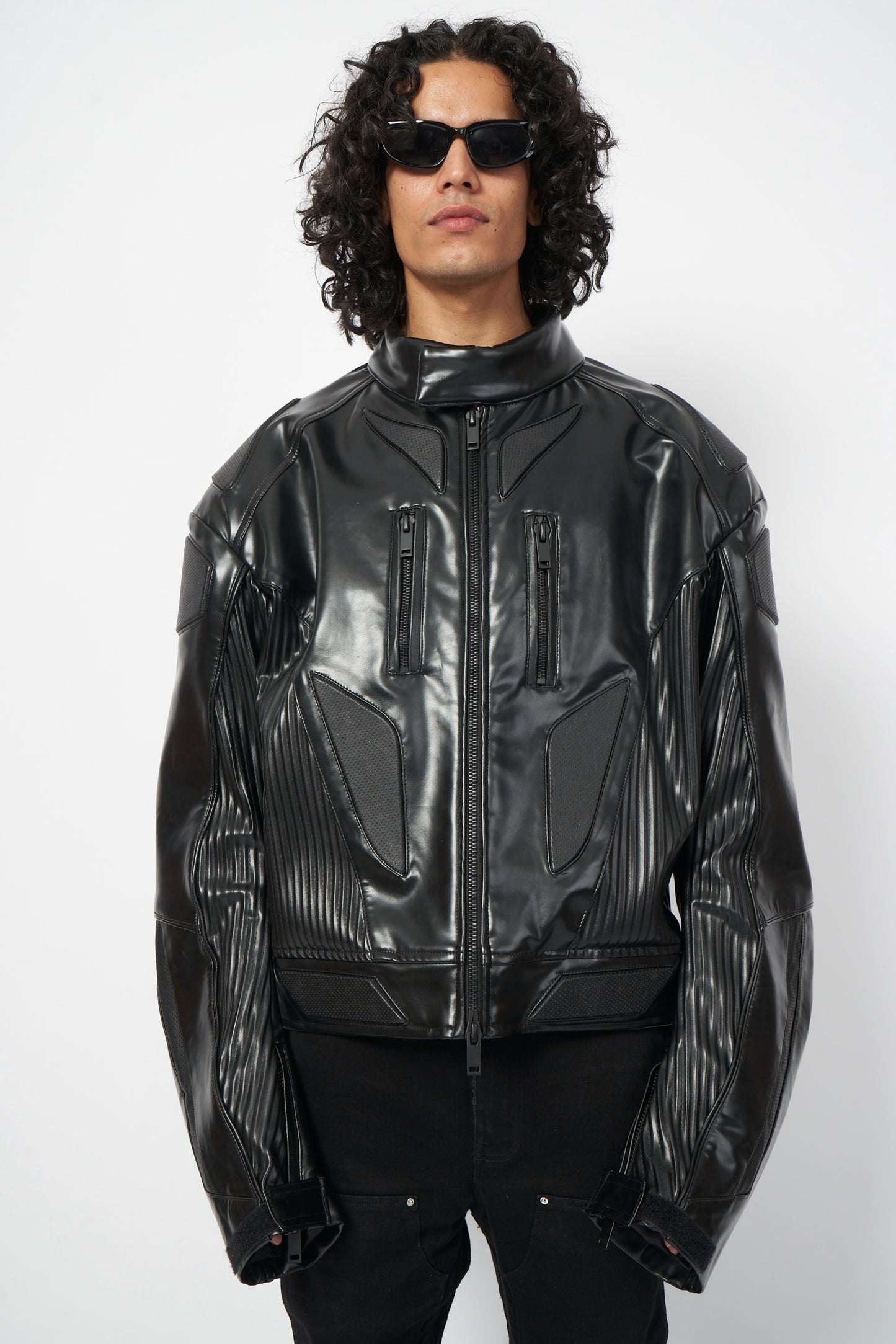 Black Futuristic Armor Moto Jacket