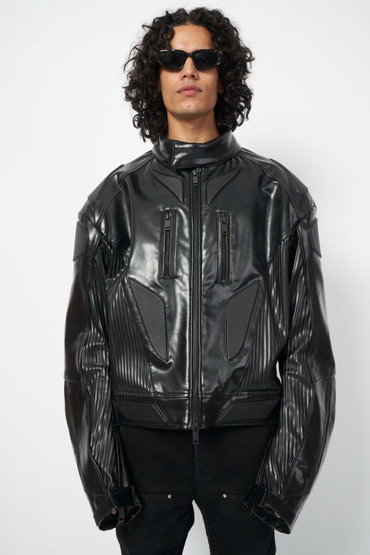 Black Futuristic Armor Moto Jacket
