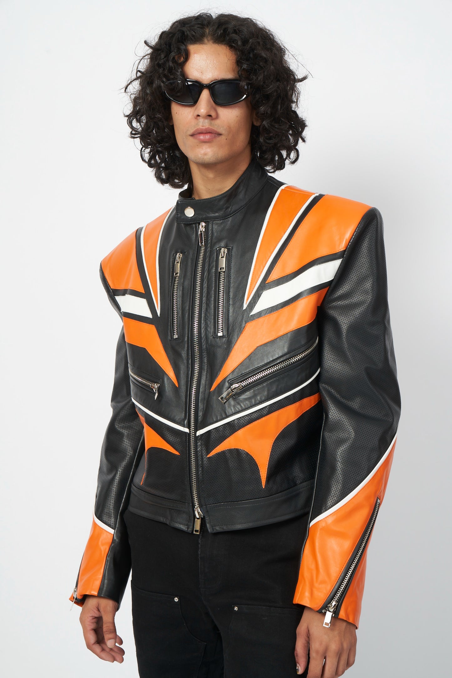 Black & Orange Retro Racing Leather Jacket
