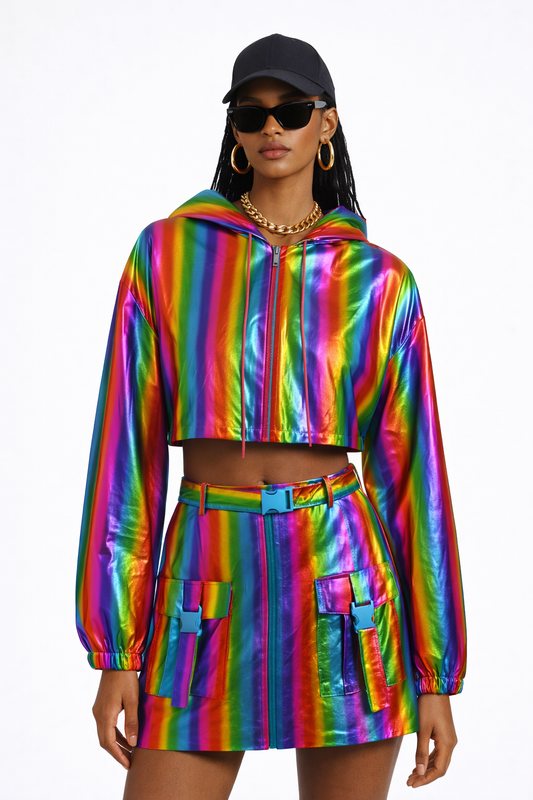 Rainbow Holographic Skirt Set