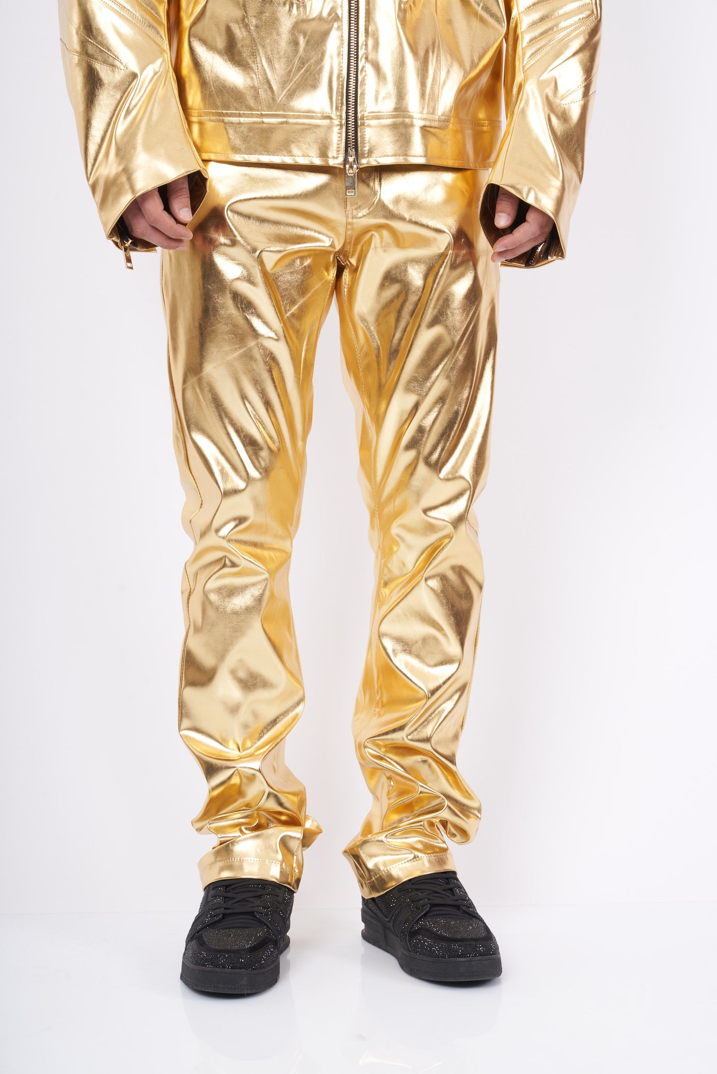 Metallic Gold High-Gloss Statement Pants